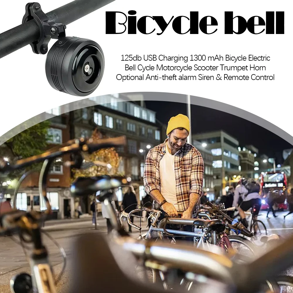 

USB Charging 1300 mAh Bicycle Electric Bell Cycle Motorcycle Scooter Trumpet Horn Optional Anti-theft alarm Siren&Remote Control