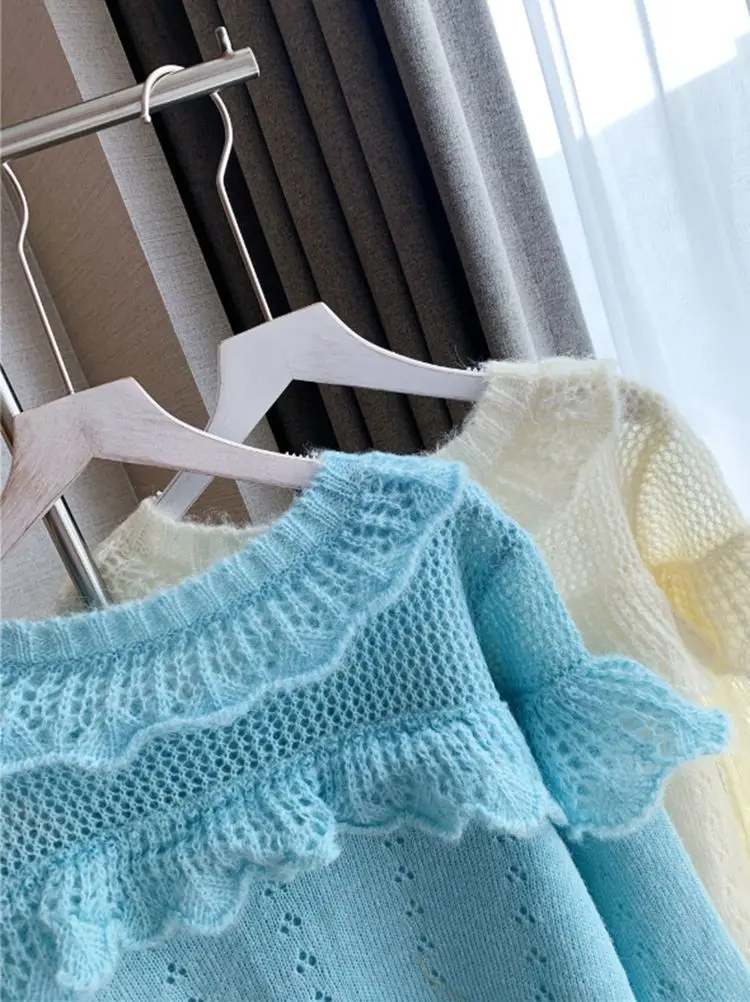 

Autumn 2020 New Cute Doll Collar Ruffle Knit Short Cardigan Cute Wind Sweater Jacket Women