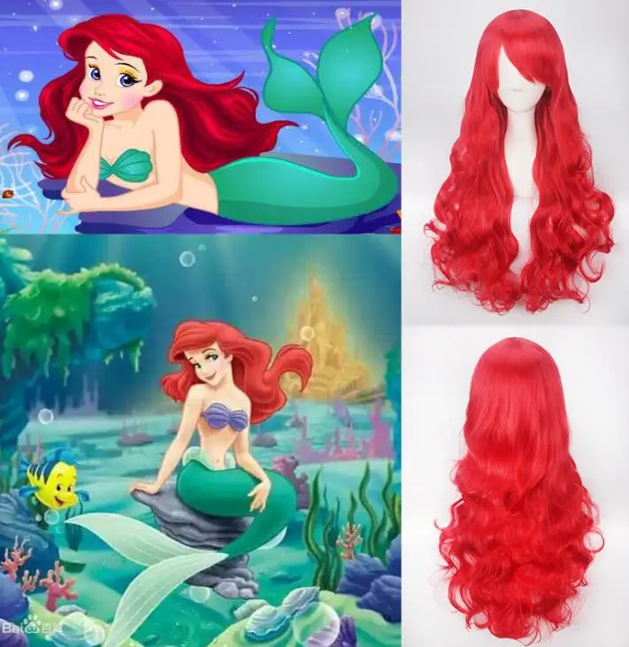 

80CM Long Wigs Anime The Little Cosplay Wig Halloween Play Wig Party Stage Synthetic Red Wavy Hair