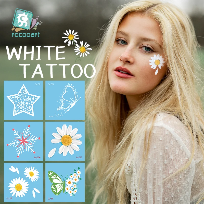 

Small size 6X6cm Sexy Temporary Tattoo Sticker White Snow Flower Butterfly For Women Collarbone Body Art Fake Tattoo Flash Taty