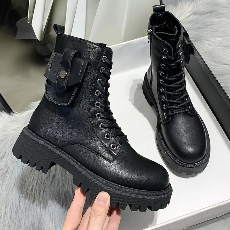 

2021 Ankle Boots for Women Platform Shoes Punk Style Fashion Motorcycle Autumn Chunky Martens Black Female Winter Zip Up