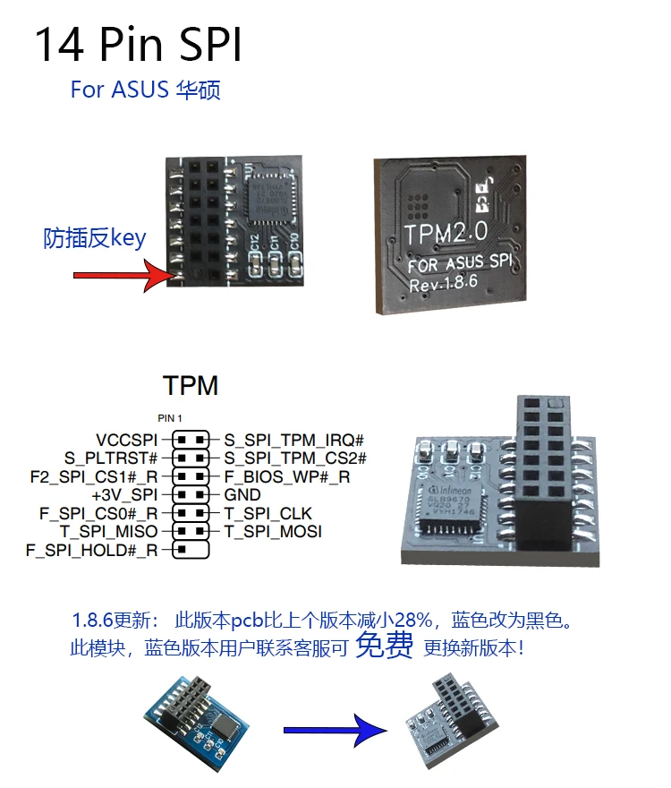 TPM 2.0 Encryption Security Module Remote Card Supports Version 2.0 12 14 18 20-1pin Pin Support Multi-brand Motherboard