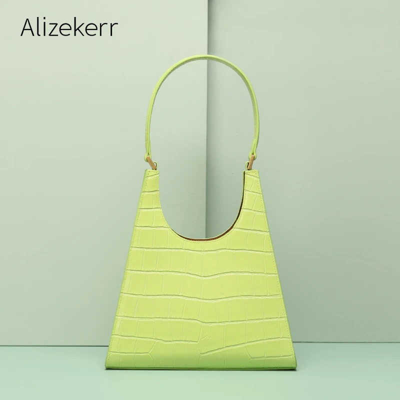 

Real Leather Trapezoid Shoulder Bag Women Retro Crocodile Pattern Famous Designer Handbags Genuine Leather Underarm U-shaped New