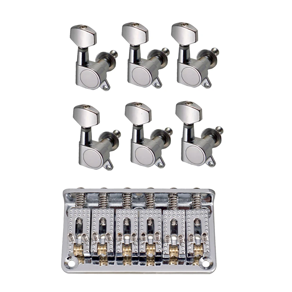 Chrome 6 String Guitar Hardtail Bridge Top Load+6R Tuning Pegs Tuners for Electric | Спорт и развлечения