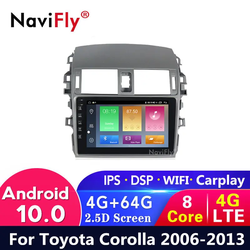 4G LTE Android 10 + 64G для Toyota Corolla E140/150 2007 2008 2009 2010 2011 2012 2013 автомобильный dvd Радио Видео GPS