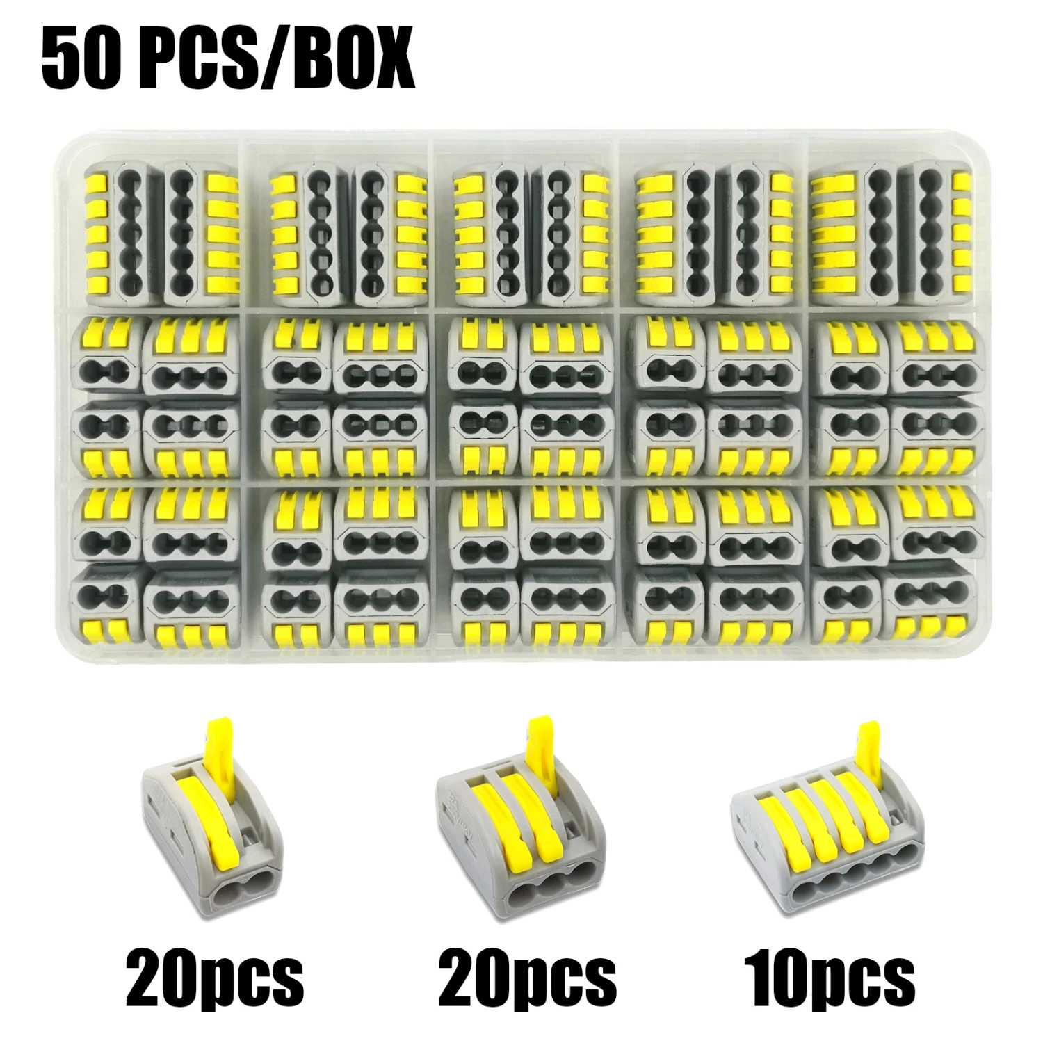 50boxA (yellow) Тип 30/50/60/96 шт смешанные в штучной упаковке быстрый соединитель проводов PCT-212/213/214/215 компактный проводки соединитель-проводник клеммной колодки - Цвет: 50boxA (yellow)