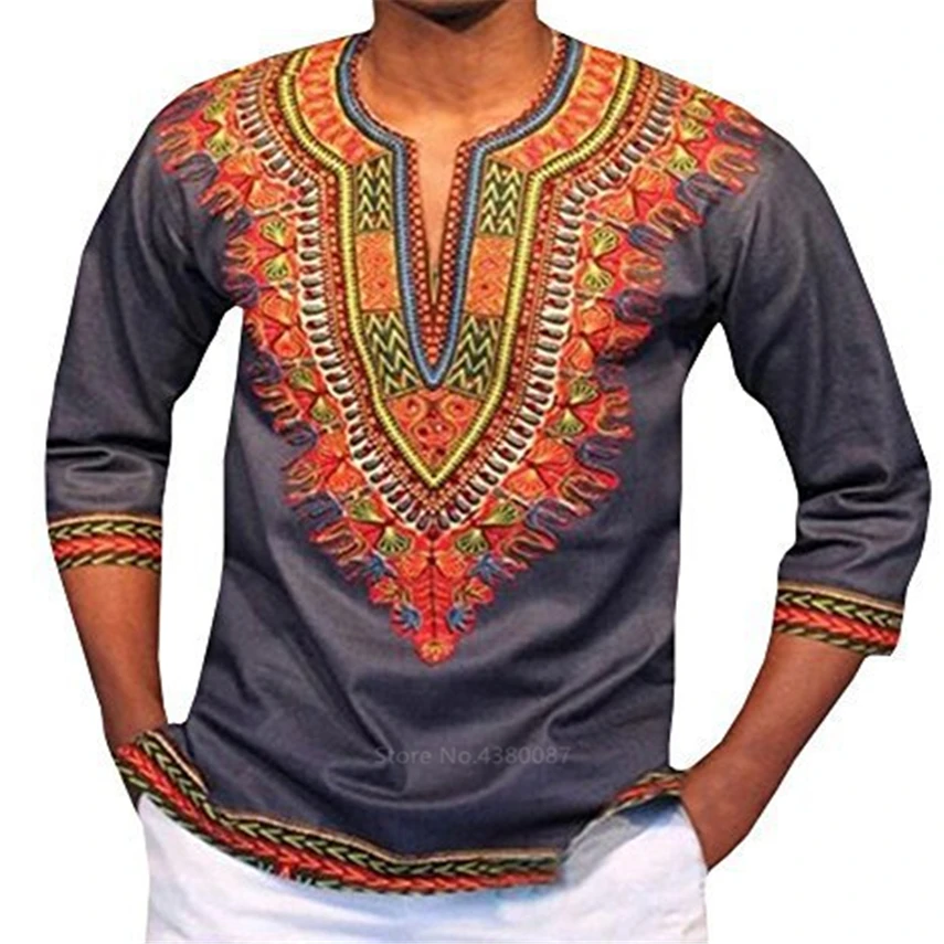 

2020 Men African Tops Traditional Dashiki Print Shirt Long Sleeve Bazin Fashion Hip Hop Streetwear Casual Male African Clothing