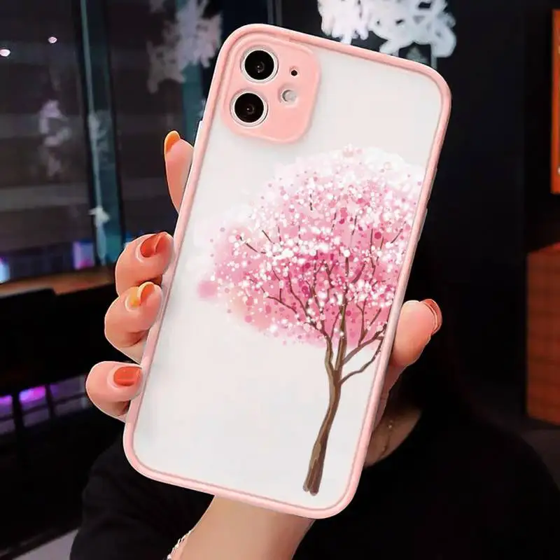 

Cartoon sakura beautiful flower luxury design Phone Case matte transparent For iphone 7 8 11 12 plus mini x xs xr pro max cover