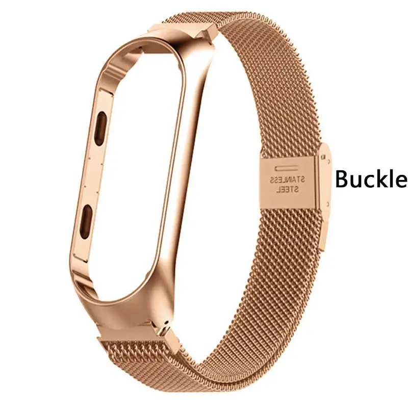 Buckle Rose Gold Rovtop ремешок для Xiaomi mi Band 3 mi Band 3 ремешок для Xiaomi mi band 3 браслет для Xiaomi mi 3 магнитный металлический браслет из нержавеющей стали - Цвет: Buckle Rose Gold