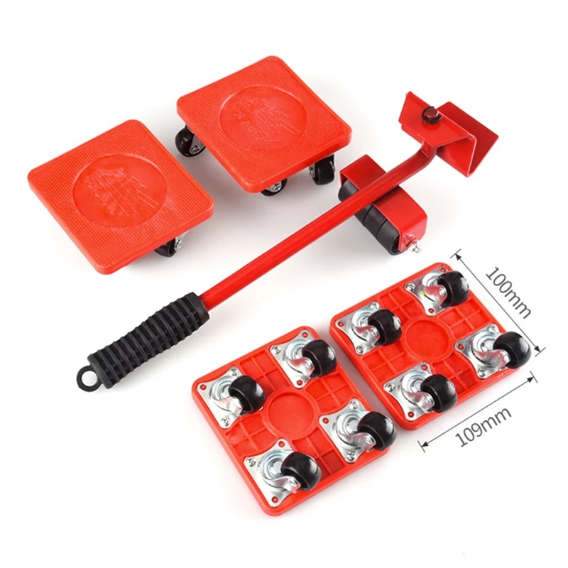 

360 Degree Professional Furniture Mover Tools Transport Lifter Heavy Stuffs Moving 4 Wheeled Roller Universal Pulley with 1 Bar