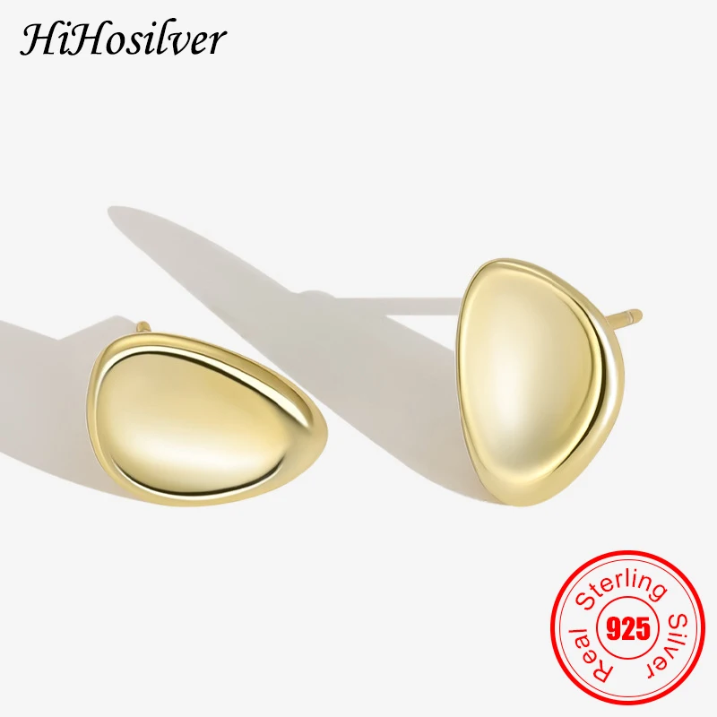 

HiHosilver Round Real 925 Sterling Silver Stud Earrings For Women 18K Goldplated Gold Jewelry Gift Girl HH21059