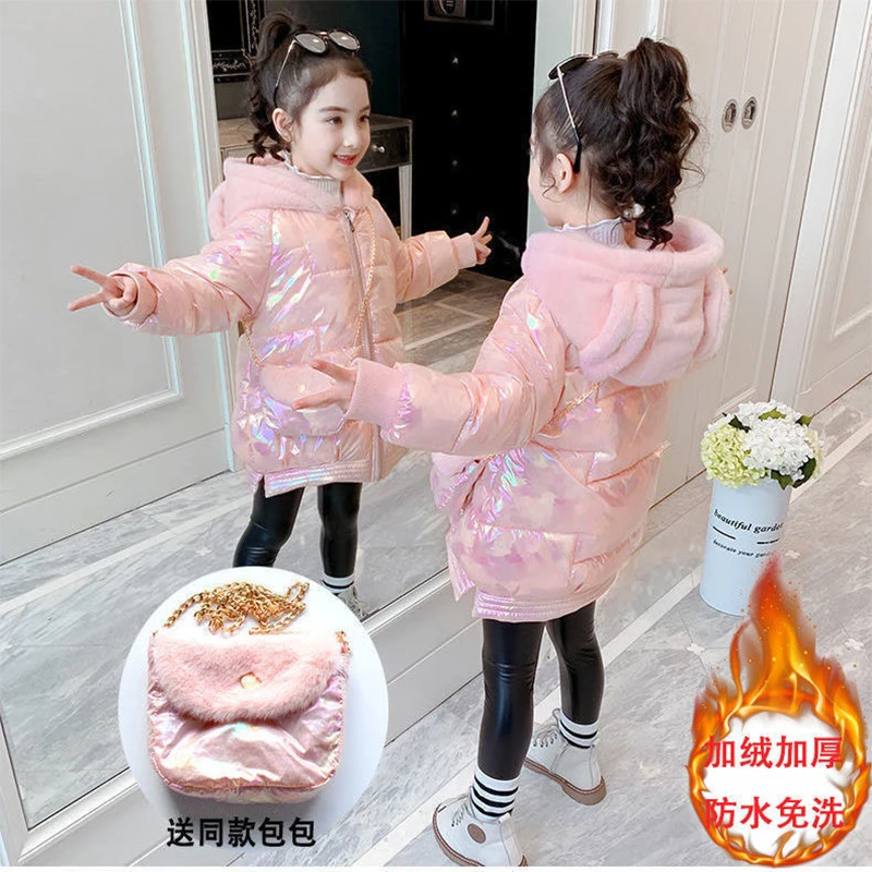 

2021 Winter Shiny Thick Jacket for Girls Hooded Warm Children Girls Winter Coat 5-12 Years Kids Teenage Cotton Parkas Outerwear