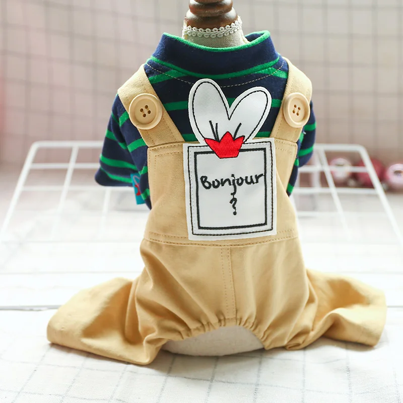 Комбинезон на бретельках для питомцев одежда собак в полоску из хлопка весну и