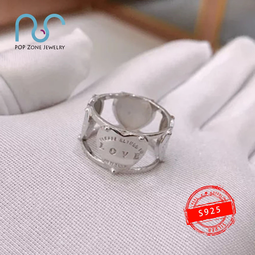 

S925 Sterling Silver Rings Classic Style Hollow Heart-Shaped Love Rings Light Luxury Fine Jewelry Female Lovers Holiday Gift