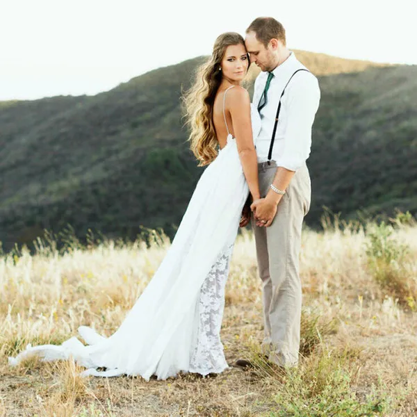 2019 пляжные свадебные Платья страна с низким вырезом на спине тонкими лямками