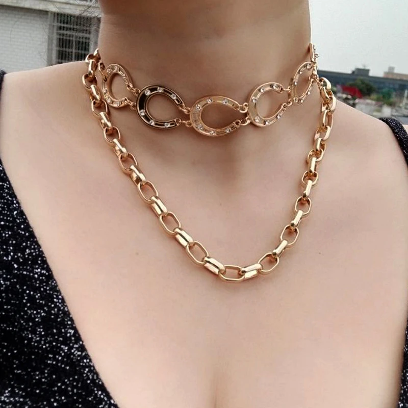 Hzew золото цвет подкова большая цепочка ожерелье лошадь любовник ожерелья