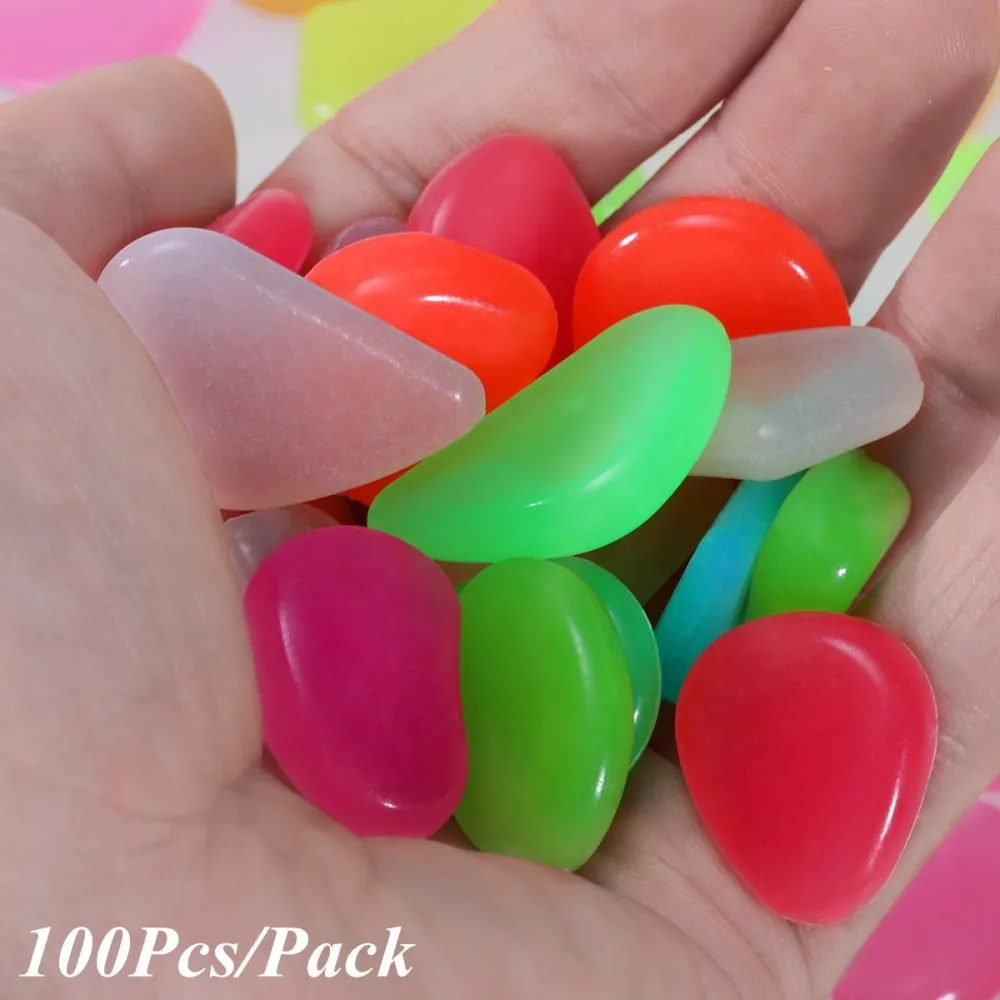 

UEETEK 100pcs Luminous Cobblestones Pebbles Stones Glow in the Dark for Aquarium Fish Tank Gravel Decorations For Garden Yard