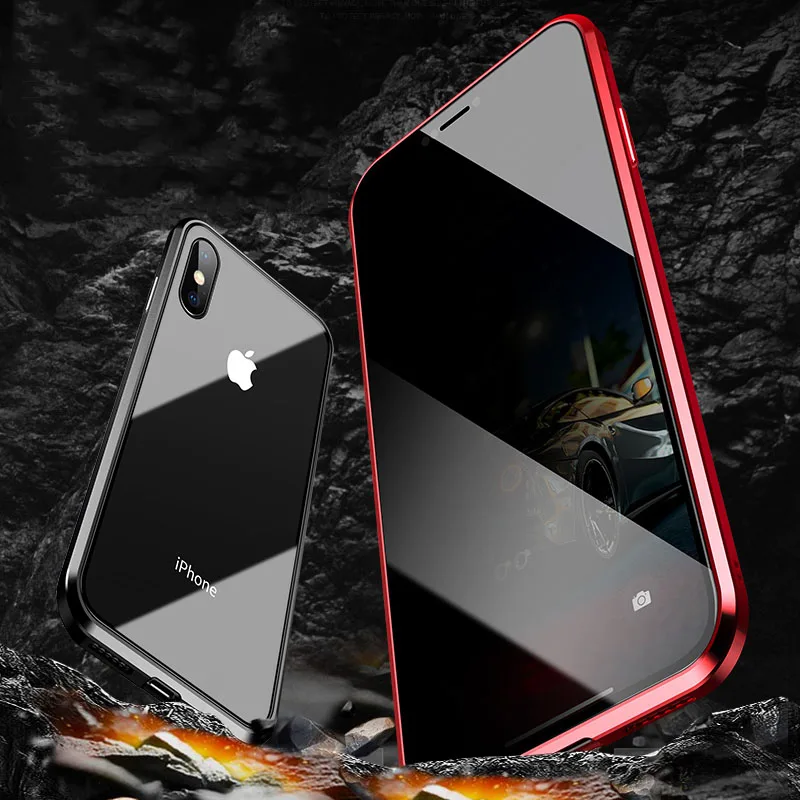 360 Protection Privacy Glass Magnetic Metal Case For iPhone XS Max XR XS X 7 8 6 6S Plus Anti-Peeping Case For iPhone 11 Pro Max