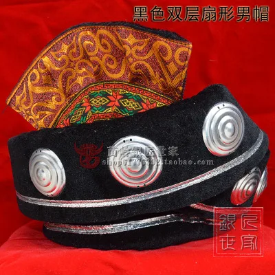 Ethnic Fashion Minority Group Tong Miao Stage Performance Traditional Costume Black Embroidery Bull Fighter w Hat | Тематическая