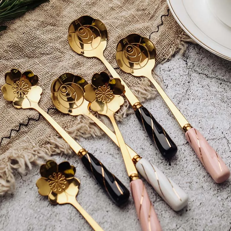 

Ceramic Handle Cherry Blossoms Flower Spoon Mixing Sugar Coffee Spoons Stirring Cake Tea Dessert Ice Cream Kitchen Supplie