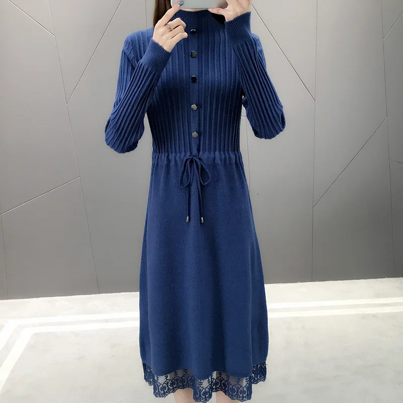 Облегающее платье водолазка размера плюс с длинным рукавом вязаное зимнее Макси