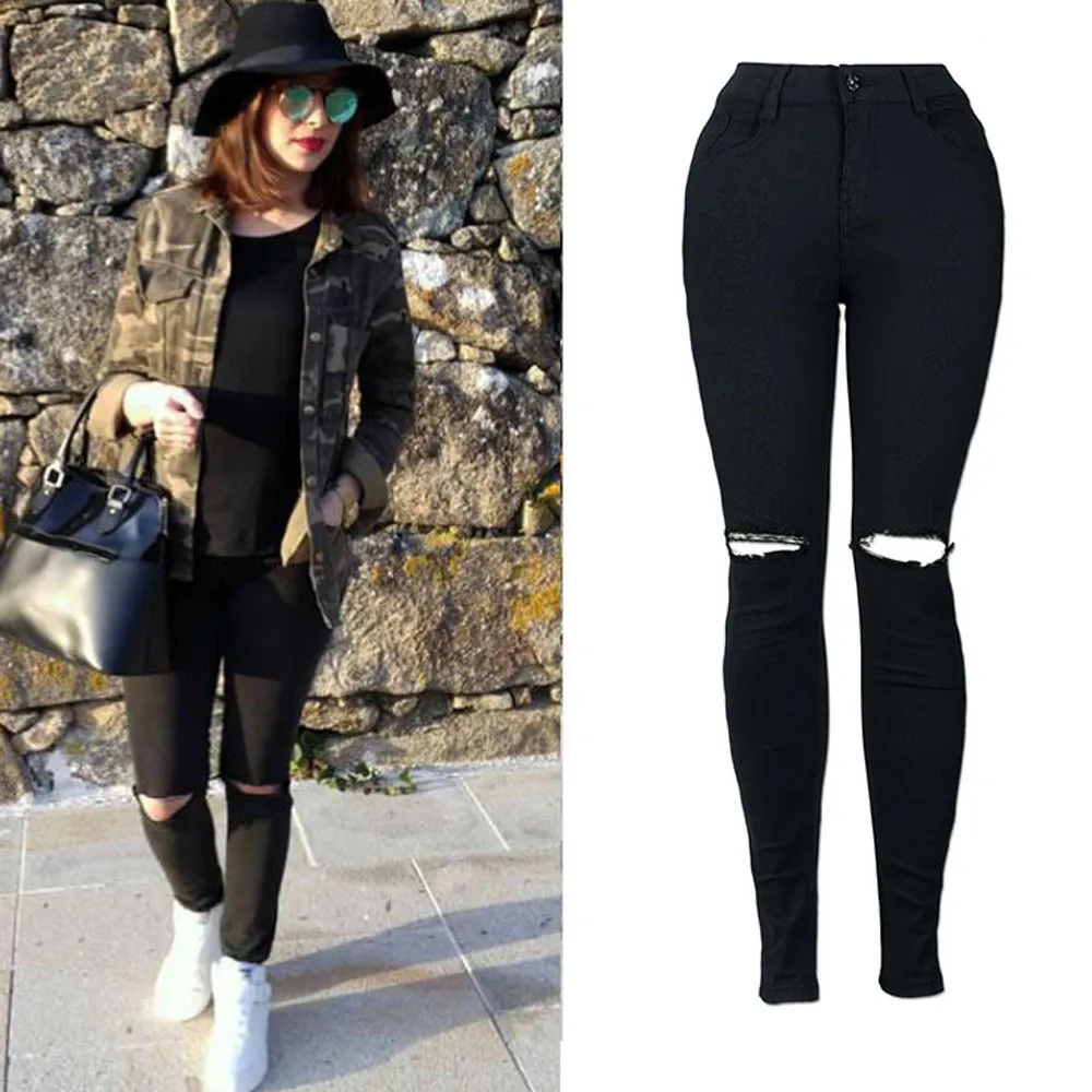 Новинка обтягивающие джинсы женские джинсовые штаны с дырками повседневные