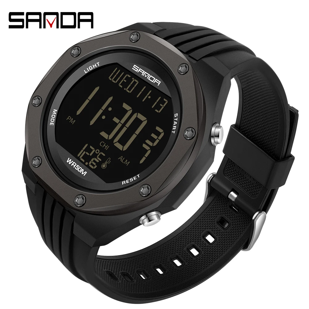 Sanda relogio masculino digital Watch for Man Body Temperature Monitor 2021 Military Electronic Clock Men's Sport Wristwatch