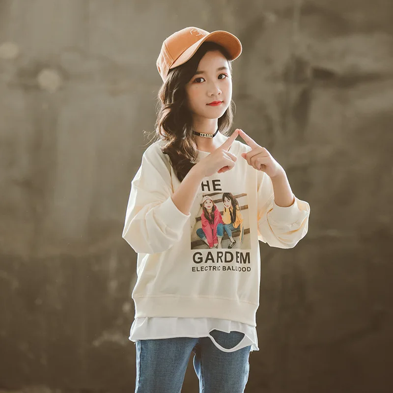 Сезон весна осень Повседневная подростковая пуловеры для девочек с рисунками из