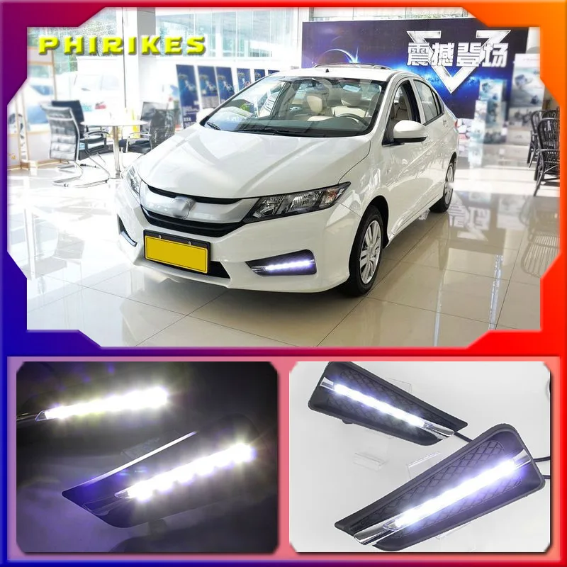 

Дневные ходовые огни без ошибок для Honda City 2015 2016 светодиодный ные дневные ходовые огни, противотуманные фары, автомобильный Стайлинг