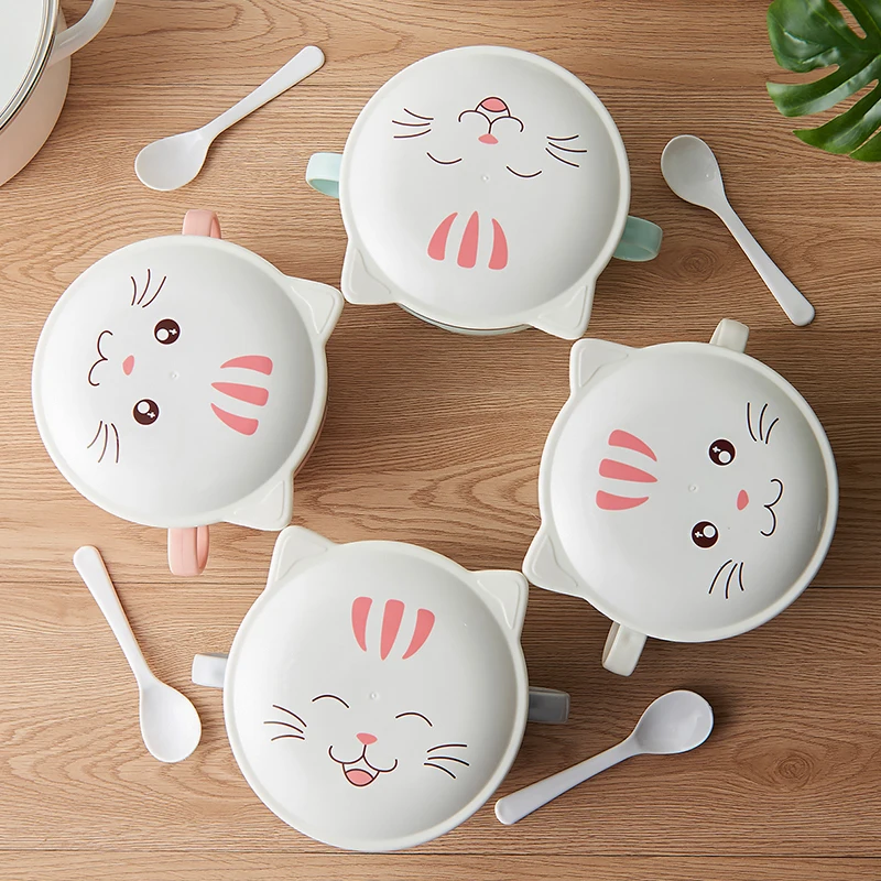 1 шт. Милая миска для лапши с крышкой из нержавеющей стали ручкой контейнер еды