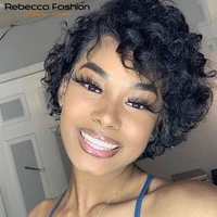 rebecca short cute pixie lcce wigs loose curly hiar peruvian remy lace part human hair wigs for women black brown free shipping