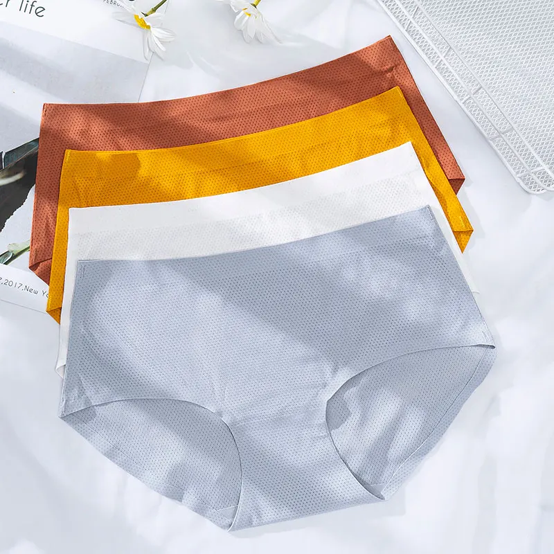 

3 шт./Лот, женские сексуальные трусики, однотонные женские трусики, женское нижнее белье, шелковые женские трусы со средней посадкой, удобные...