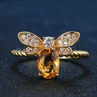 CHUHAN стильные украшения Декор в виде пчел из модельное кольцо для женщин Popula натуральный камень, желтый с украшением в виде кристаллов мед кольцо пчела открытие регулировочного