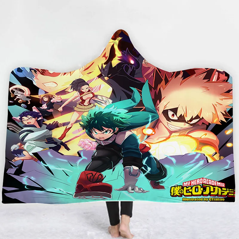 

My hero academia Character Hooded Blanket Adult colorful child Sherpa Fleece Wearable Blanket Microfiber Bedding style-4