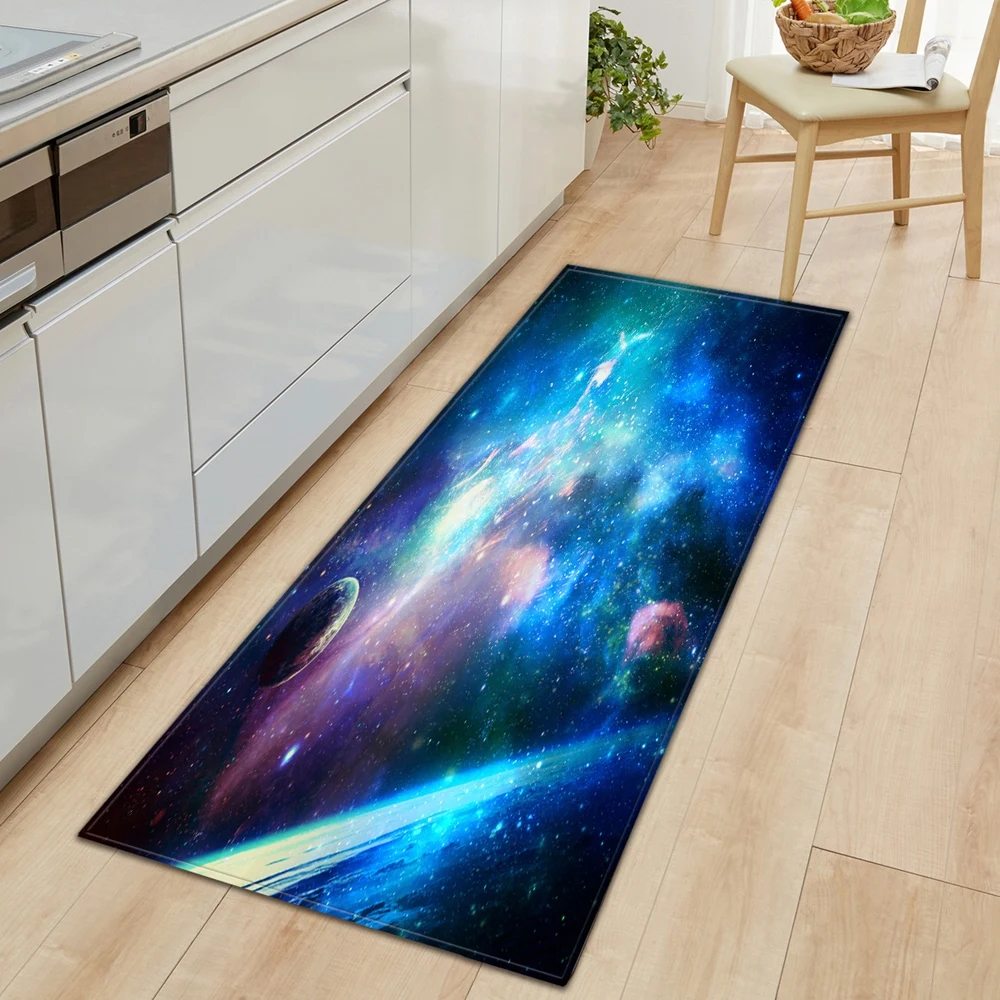 Kitchen Carpet Entrance Doormat Waterproof 3D Cosmic Starry Sky Pattern Home Bedroom Floor Mat Hallway Bathroom Anti-Slip Rugs | Дом и сад