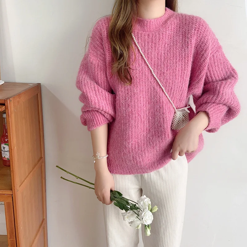 

2021 New Autumn and Winter Pullover Sweaters Women's Clothing Loose Outer Wear round Neck Idle Style Bottoming Sweater Top