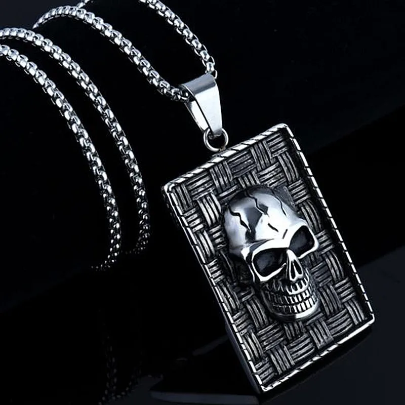 

HNSP Punk Tag 3D Skull Pendant Necklace For Men