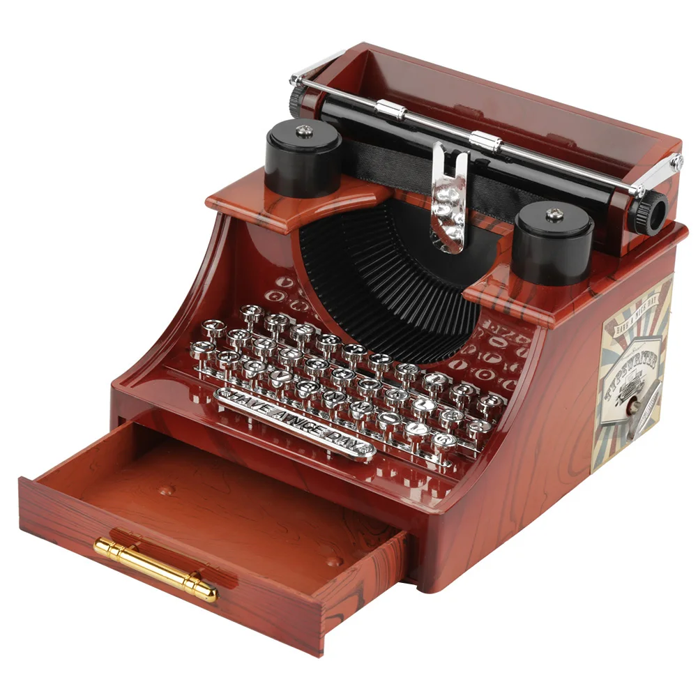 

Creative Classic Typewriter Model Music Box Wood Metal Antique Musical Boxes Birthday Wedding Gift Toy Decoration Free shipping
