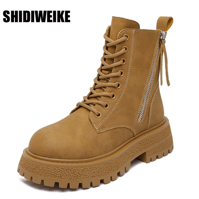 

Genuine Leather Women Brown Ankle Boots Motorcycle Boots Female Autumn Winter Shoes Woman Punk Motorcycle Boots Winter vc2038