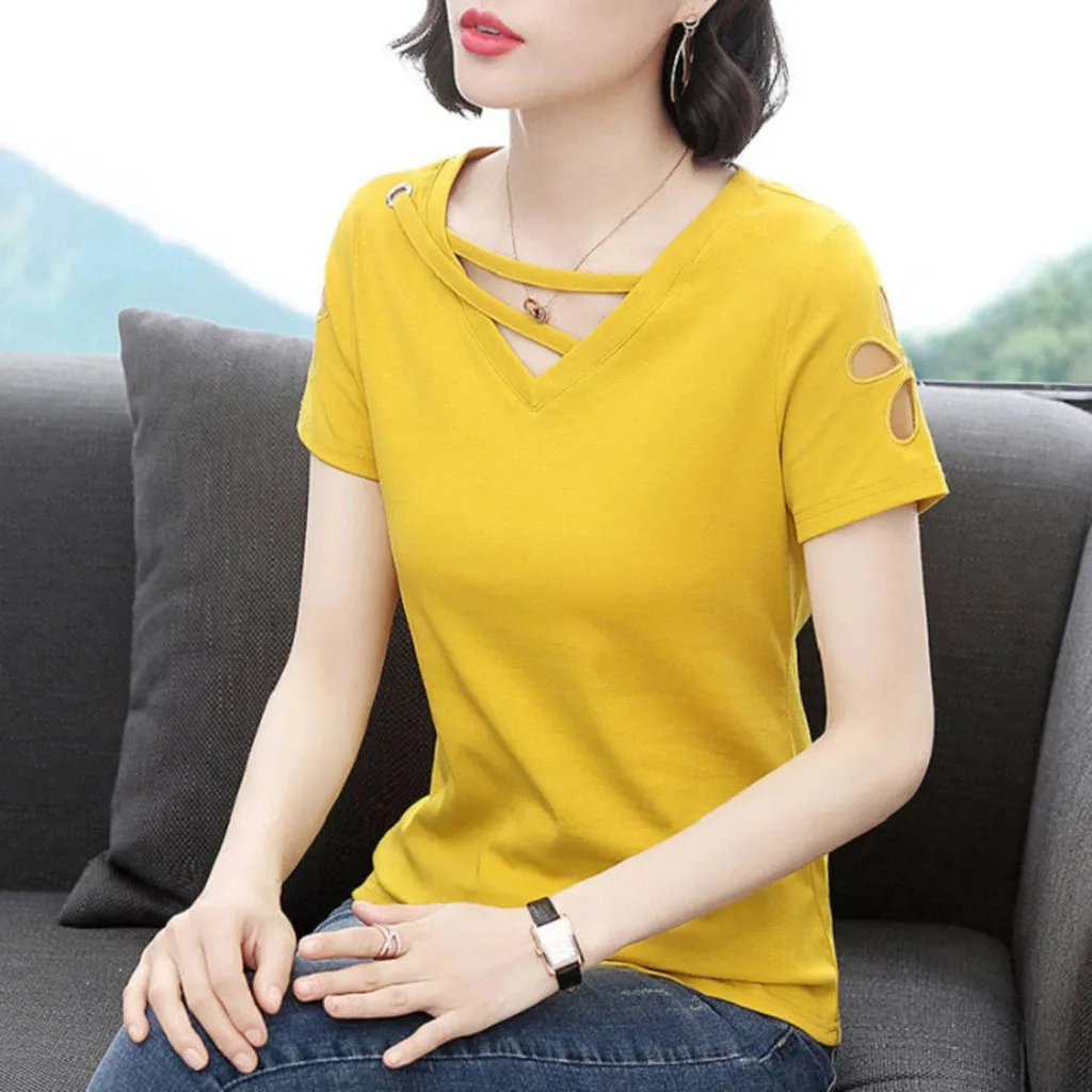 Модные женские футболки сексуальные открытые с коротким рукавом Harajuku Camisas Mujer