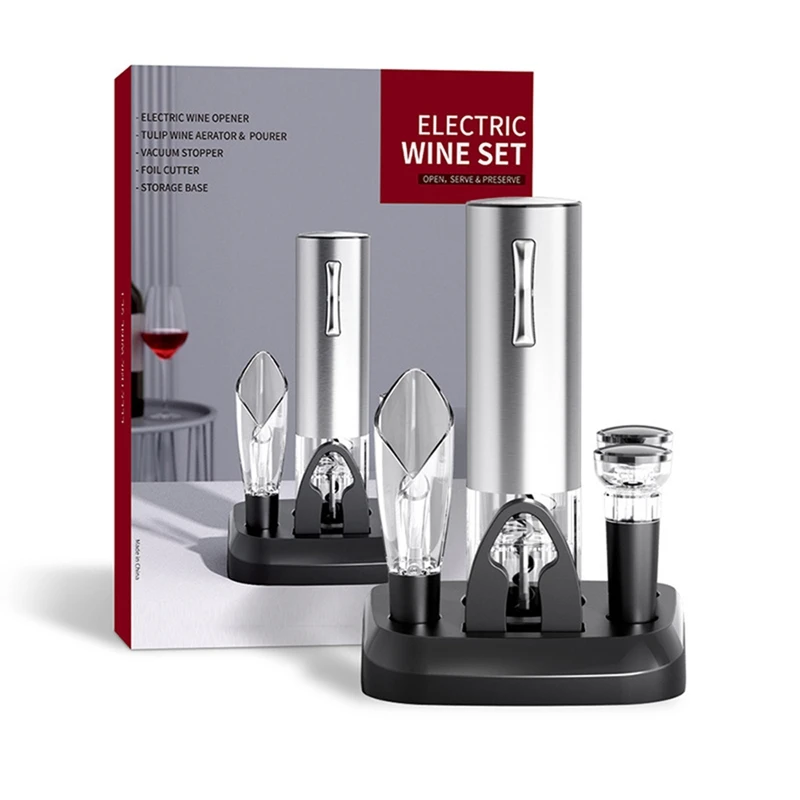 

Electric Wine Corkscrew with Reusable Stainless Steel Cordless Electric Wine Corkscrew Set with Charging Base