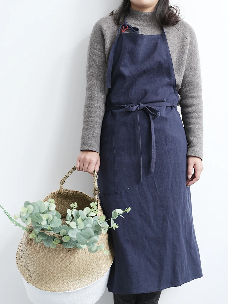 Короткий высококачественный моющийся супер большой фартук из хлопка и льна для