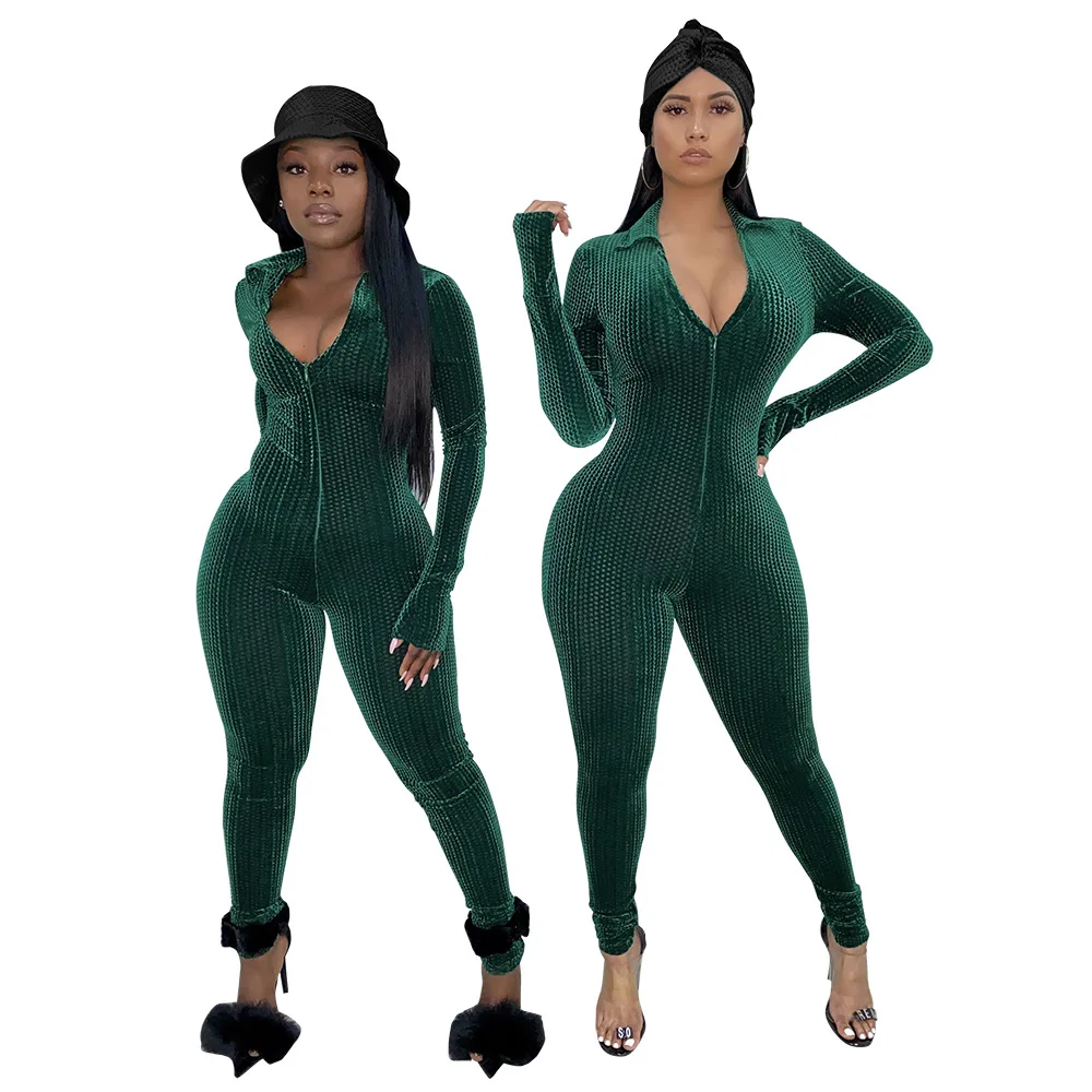 

Wholesale sexy jumpsuit and rompers 2020 autumn winter high street fashion long sleeve bodycon playsuit one piece outfits