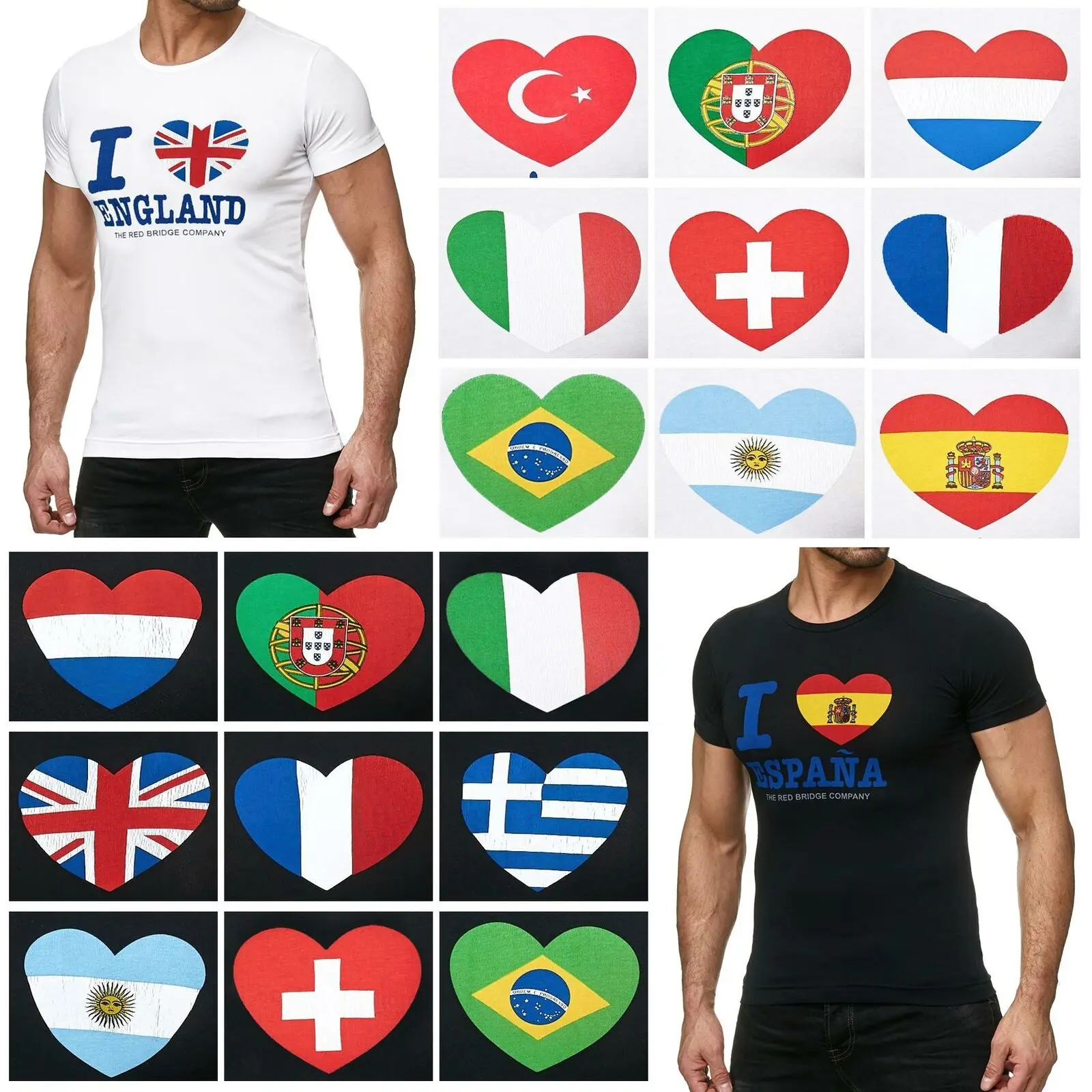 

Men's T-Shirts Slim-Fit I Love My State France Spain Brazil Turkey United States Russia Australia Fan Flag