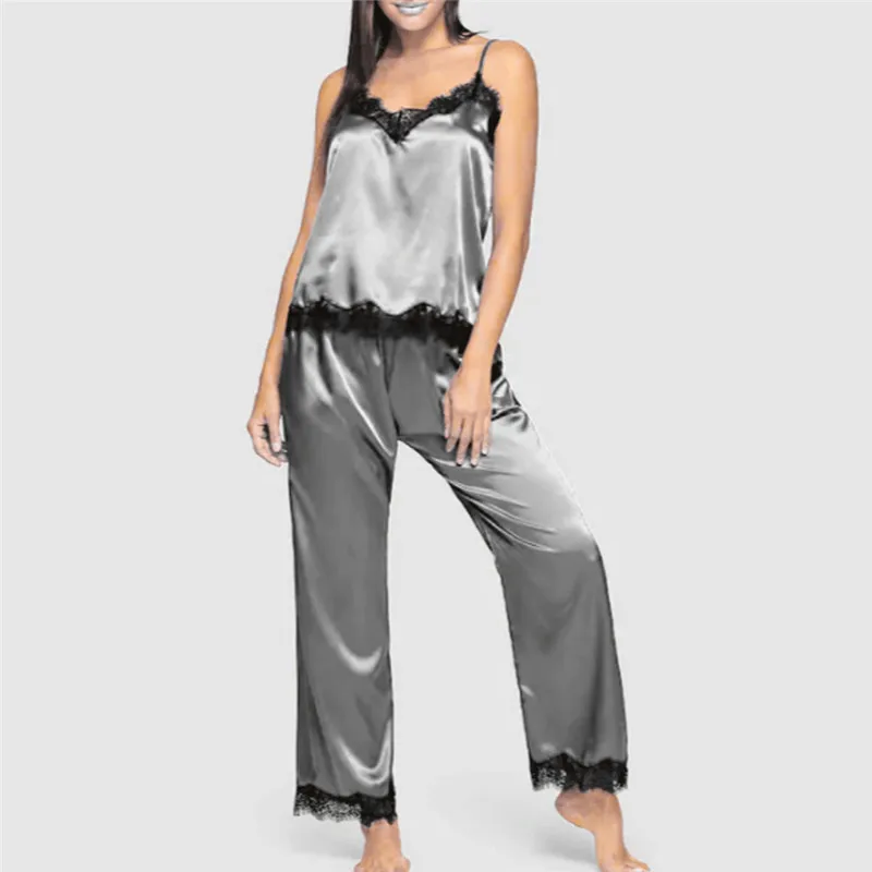 Женский Атласный пижамный комплект шелковистая летняя Пижама на тонких лямках