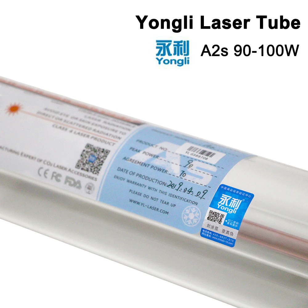 Yongli A2s 90W CO2 лазерная трубка Длина 1250 Dia.80mm для Лазерная гравировальная и режущая
