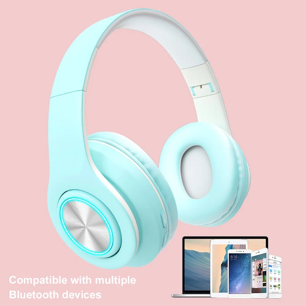 RGB беспроводные наушники Bluetooth гарнитура Складные стерео игровые с микрофоном