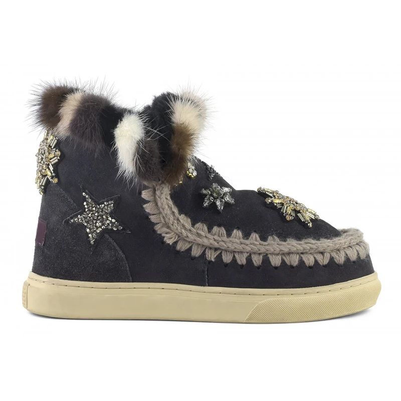 online Moug Inverno Botas De Neve Botas De Tornozelo Eskimo Original Tênis Estrela Remendos & Pele De Vison Guarnição De Pele De Carneiro Sapatos Femininos
