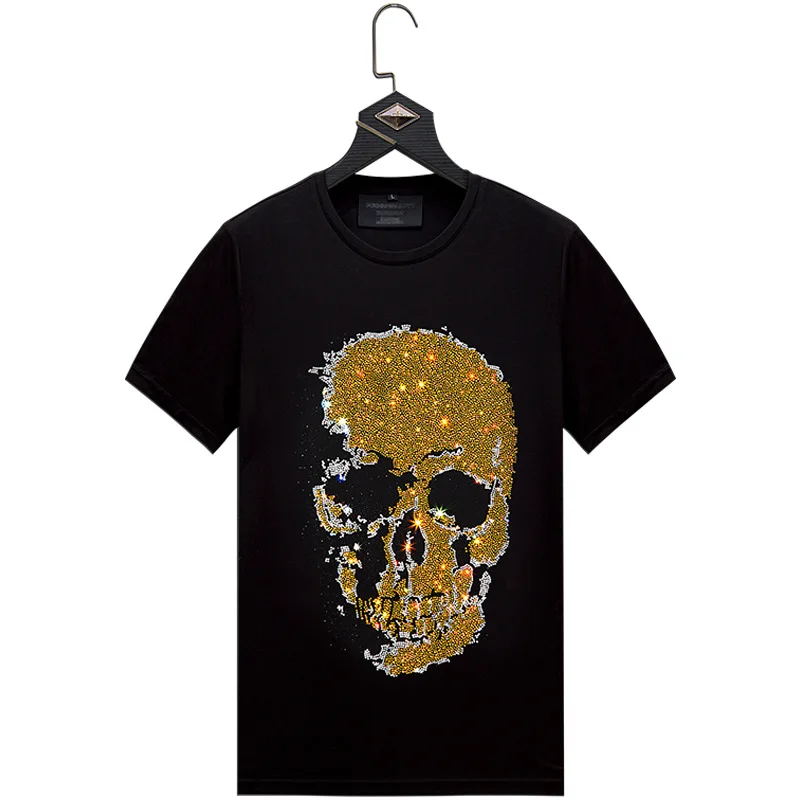 

Summer T-shirt Women Short Sleeve Trend Skeleton Hot Drill Social Clothes Men Tees Tops Large Size Mercerized Cotton Harajuku