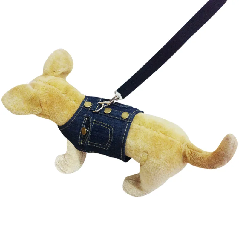 

Denim jacket chest back dog chest strap dog vest wholesale spot wholesale Teddy Pomeranian small dog pet leash
